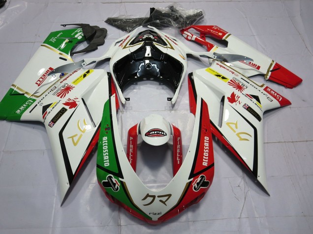 77 White Red Green 2007-2014 Ducati Ducati 848 1098 1198 Motorcycle Fairing