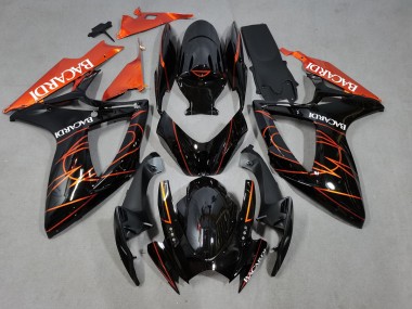 Bacardi Black and Orange 2006-2007 Suzuki GSXR 600-750 Motorcycle Fairing