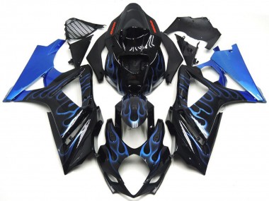 Custom Blue and Black Flame 2007-2008 Suzuki GSXR 1000 Motorcycle Fairing