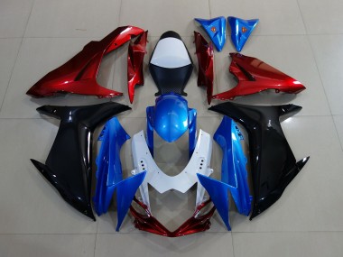 Custom Red Black and Blue 2011-2024 Suzuki GSXR 600-750 Motorcycle Fairing