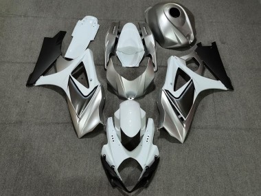 Custom Silver White with Black 2007-2008 Suzuki GSXR 1000 Motorcycle Fairing