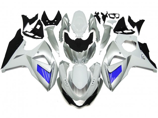 Custom Silver and White with Black 2009-2016 Suzuki GSXR 1000 Motorcycle Fairing