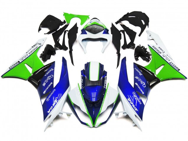 Deep Blue Green and White 2009-2012 Kawasaki ZX6R Motorcycle Fairing