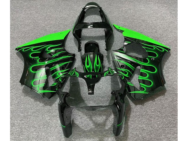 Gloss Black & Green Flame 2000-2002 Kawasaki ZX6R Motorcycle Fairing