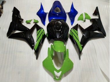 Gloss Black & Green and Blue Accents 2007-2008 Honda CBR600RR Motorcycle Fairing