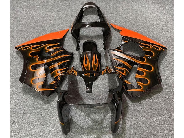 Gloss Black & Orange Flame 2000-2002 Kawasaki ZX6R Motorcycle Fairing