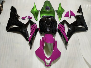 Gloss Black & Pink and Green Accents 2007-2008 Honda CBR600RR Motorcycle Fairing