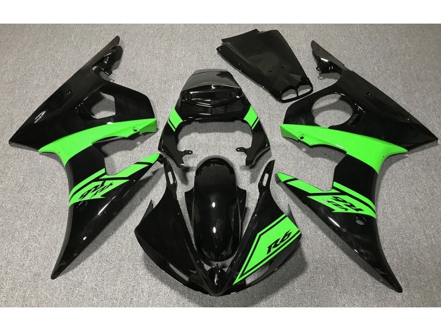 Gloss Black and Green 2003-2004 Yamaha R6 Motorcycle Fairing