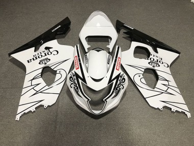 Gloss Black and White Corona Style 2004-2005 Suzuki GSXR 600-750 Motorcycle Fairing