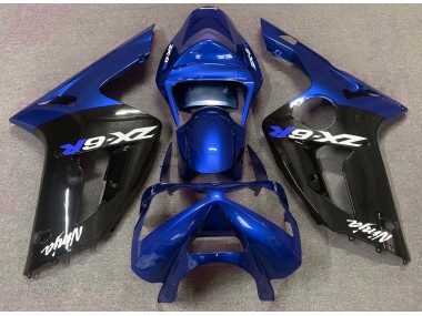 Gloss Blue and Black 2003-2004 Kawasaki ZX6R Motorcycle Fairing