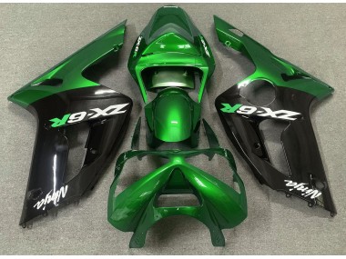 Gloss Green and Black 2003-2004 Kawasaki ZX6R Motorcycle Fairing