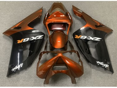 Gloss Orange and Black 2003-2004 Kawasaki ZX6R Motorcycle Fairing