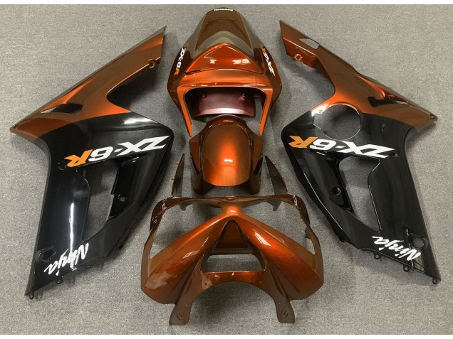 Gloss Orange and Black 2003-2004 Kawasaki ZX6R Motorcycle Fairing