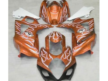 Gloss Orange and White Flame 2007-2008 Suzuki GSXR 1000 Motorcycle Fairing