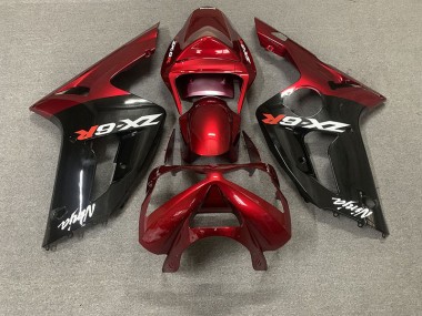 Gloss Red and Black 2003-2004 Kawasaki ZX6R Motorcycle Fairing