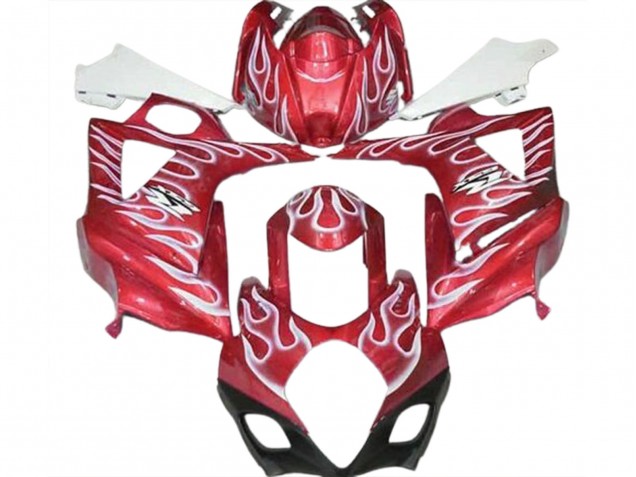 Gloss Red and White Flame 2007-2008 Suzuki GSXR 1000 Motorcycle Fairing