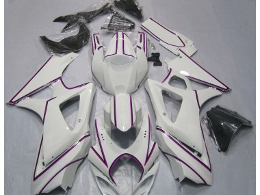 Gloss White Pink Pin Stripe 2007-2008 Suzuki GSXR 1000 Motorcycle Fairing