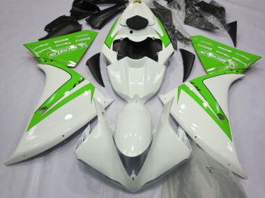 Gloss White and Green 2012-2014 Yamaha R1 Motorcycle Fairing