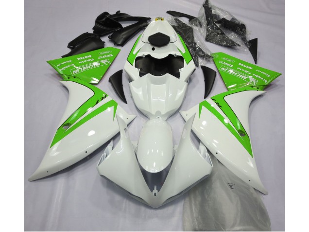 Gloss White and Green 2012-2014 Yamaha R1 Motorcycle Fairing