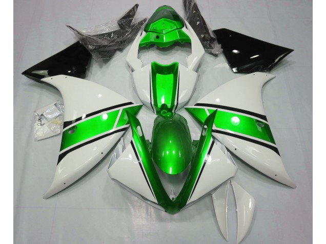 Gloss White and Metallic Green 2009-2011 Yamaha R1 Motorcycle Fairing