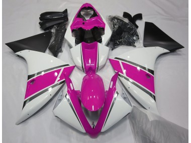 Gloss White and Pink 2009-2011 Yamaha R1 Motorcycle Fairing