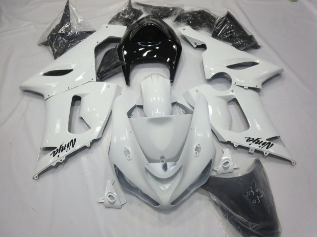 Gloss White with Black tail 2005-2006 Kawasaki ZX6R Motorcycle Fairing