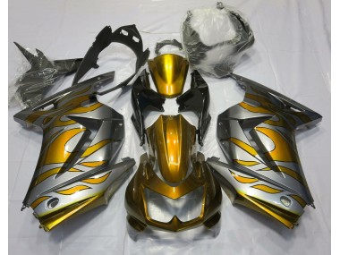 Gold and Silver Flame 2008-2012 Kawasaki Ninja 250 Motorcycle Fairing