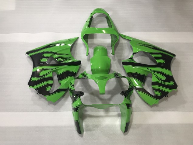 Green & Black Flame 2000-2002 Kawasaki ZX6R Motorcycle Fairing