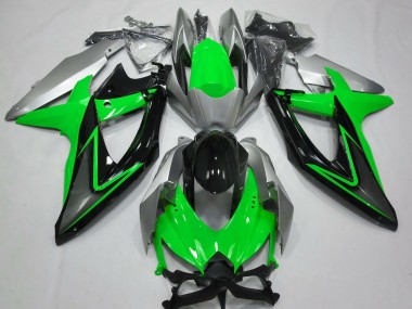 Green and Silver 2008-2010 Suzuki GSXR 600-750 Motorcycle Fairing