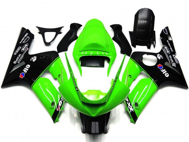 Light Green and Black Elf 2003-2004 Kawasaki ZX6R Motorcycle Fairing