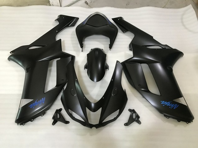 Matte Black & Blue Logo 2007-2008 Kawasaki ZX6R Motorcycle Fairing