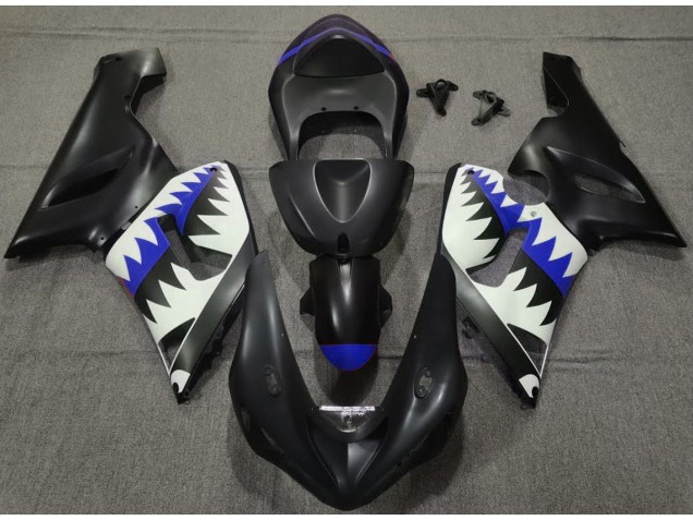 Matte Black and Blue Shark 2005-2006 Kawasaki ZX6R Motorcycle Fairing