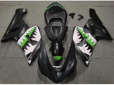 Matte Black and Green Shark 2005-2006 Kawasaki ZX6R Motorcycle Fairing