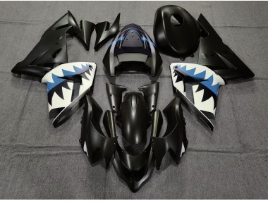 Matte Black and Light Blue Shark 2004-2005 Kawasaki ZX10R Motorcycle Fairing