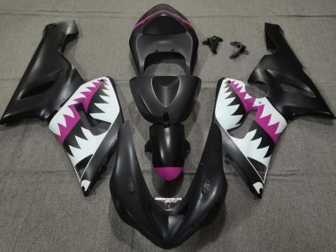 Matte Black and Pink Shark 2005-2006 Kawasaki ZX6R Motorcycle Fairing