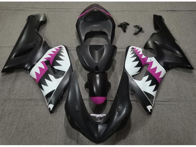 Matte Black and Pink Shark 2005-2006 Kawasaki ZX6R Motorcycle Fairing