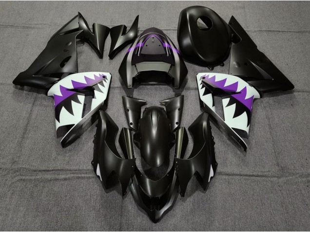 Matte Black and Purple Shark 2004-2005 Kawasaki ZX10R Motorcycle Fairing