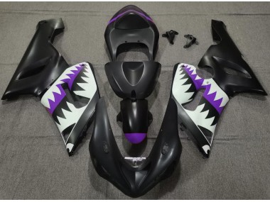 Matte Black and Purple Shark 2005-2006 Kawasaki ZX6R Motorcycle Fairing