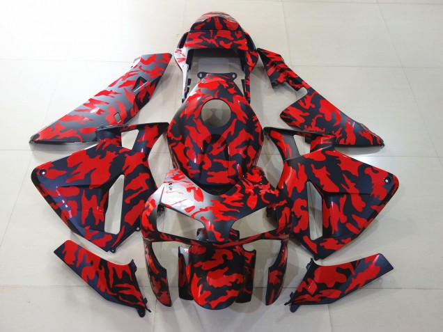 Matte Black and Red Camo 2003-2004 Honda CBR600RR Motorcycle Fairing