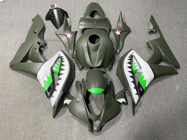 Matte Green & LightGreen Shark 2007-2008 Honda CBR600RR Motorcycle Fairing