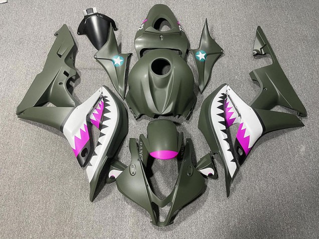 Matte Green & Pink Shark 2007-2008 Honda CBR600RR Motorcycle Fairing