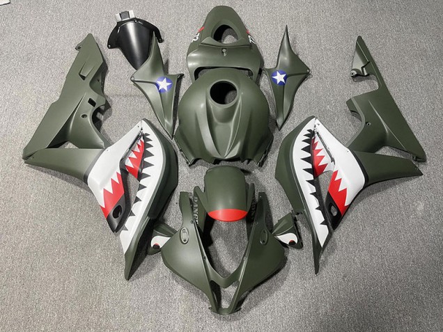 Matte Green & Red Shark 2007-2008 Honda CBR600RR Motorcycle Fairing