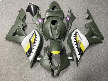 Matte Green & Yellow Shark 2007-2008 Honda CBR600RR Motorcycle Fairing