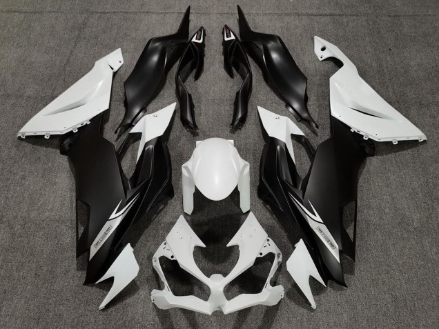 Matte Pearl White and Black 2019-2023 Kawasaki ZX6R Motorcycle Fairing