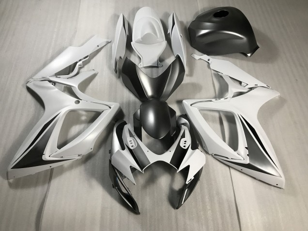 Matte White and Grey 2006-2007 Suzuki GSXR 600-750 Motorcycle Fairing