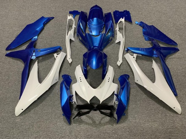 Pearl Blue and White 2008-2010 Suzuki GSXR 600-750 Motorcycle Fairing