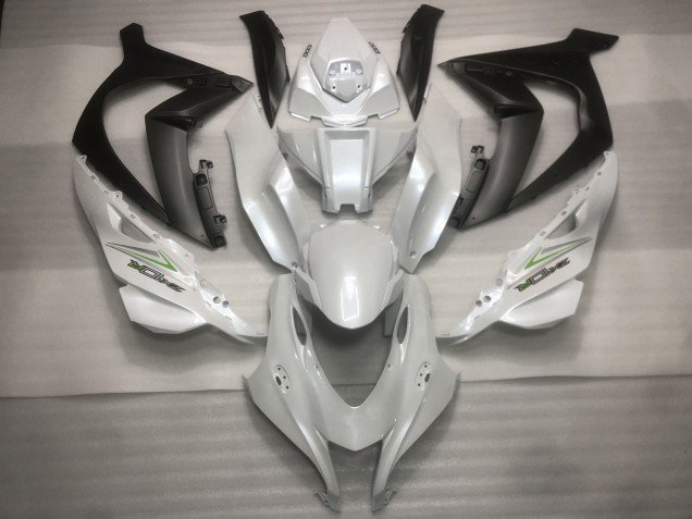 Pearl White and Green 2016-2019 Kawasaki ZX10R Motorcycle Fairing