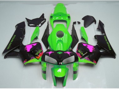 Pink Splatter on Green 2005-2006 Honda CBR600RR Motorcycle Fairing