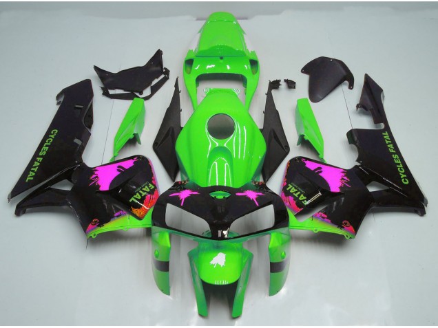 Pink Splatter on Green 2005-2006 Honda CBR600RR Motorcycle Fairing