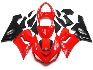 Plain Gloss Red White Decals 2005-2006 Kawasaki ZX6R Motorcycle Fairing